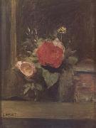 Jean Baptiste Camille  Corot Bouquet de fleurs dans un verre a cote d'un pot a tabac (mk11) Germany oil painting reproduction